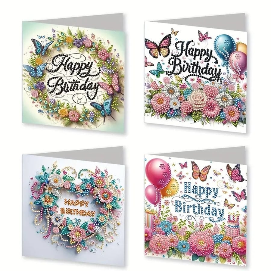 4pcs 5D DIY Diamond Painting Kit Birthday Card Kits For Adults - Diamond Paintin