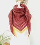 British Wool Scarf, Dahlia Shawl, Red & Yellow Crochet Neck Warmer - Image 3