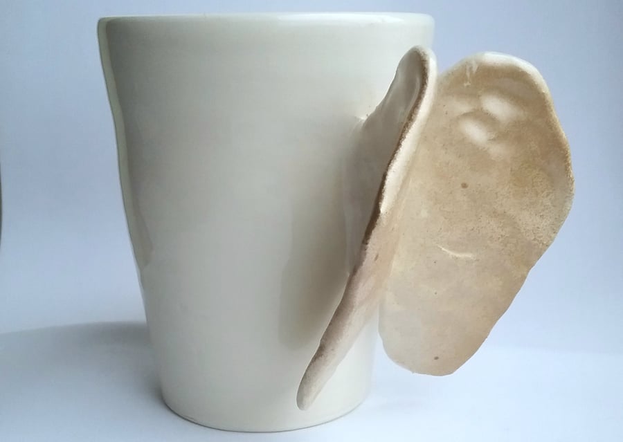 Angel wings ceramic vase for Christmas handmade in off white and gold