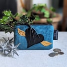 Teal Velvet Purse with Black and Gold Heart Motif (P&P included)