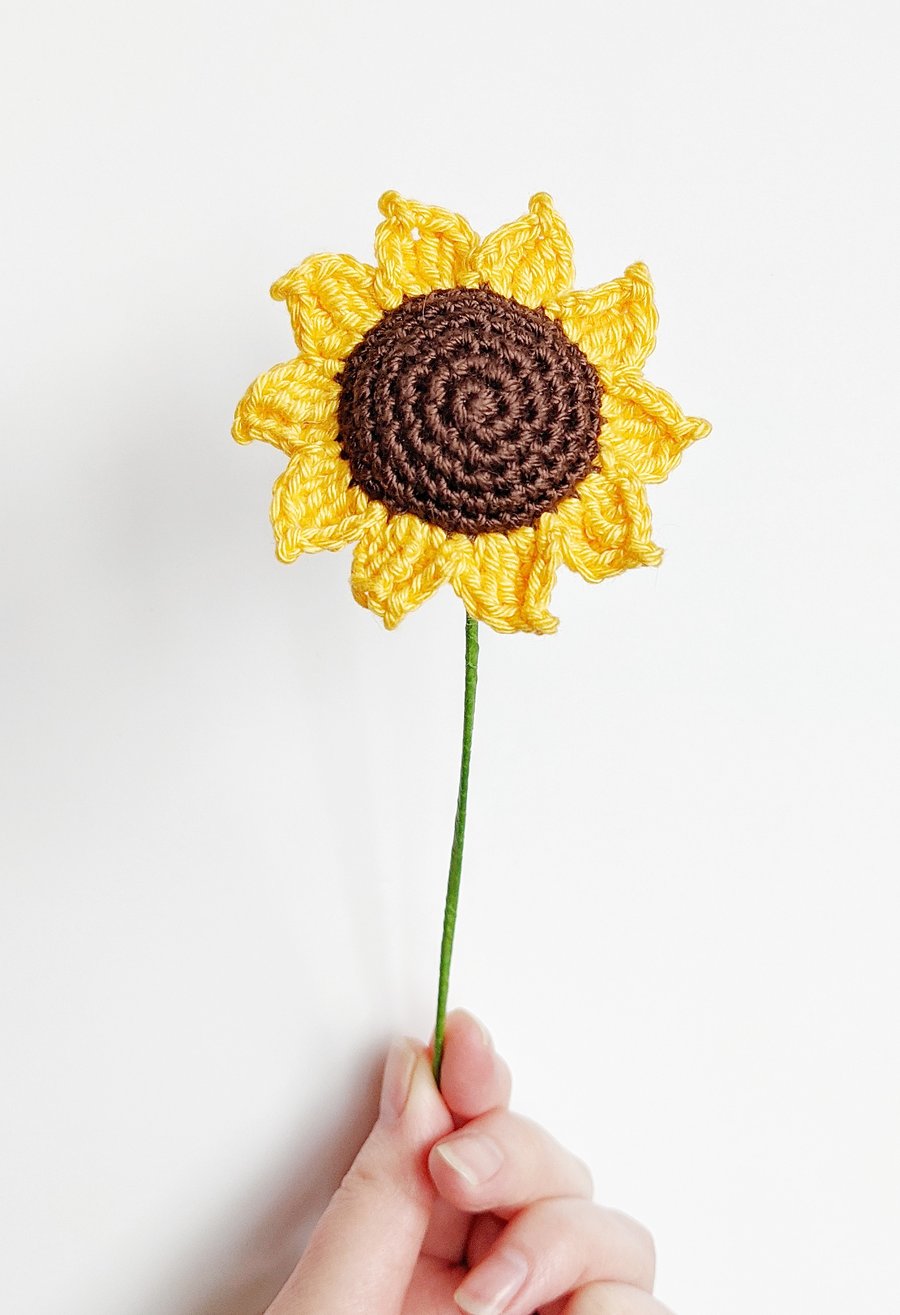 Mini Crochet Sunflower Stems, Forever Flowers, Mother's Day, Letterbox Gift
