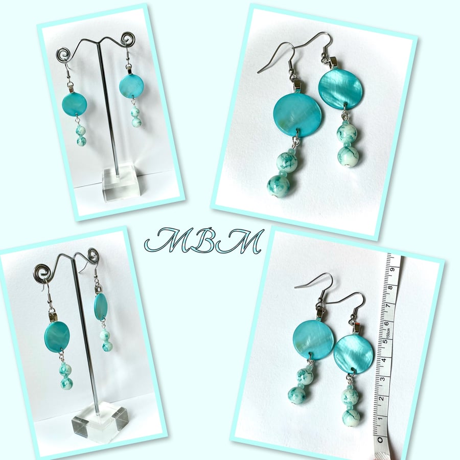 Turquoise Dangly Beaded Earrings