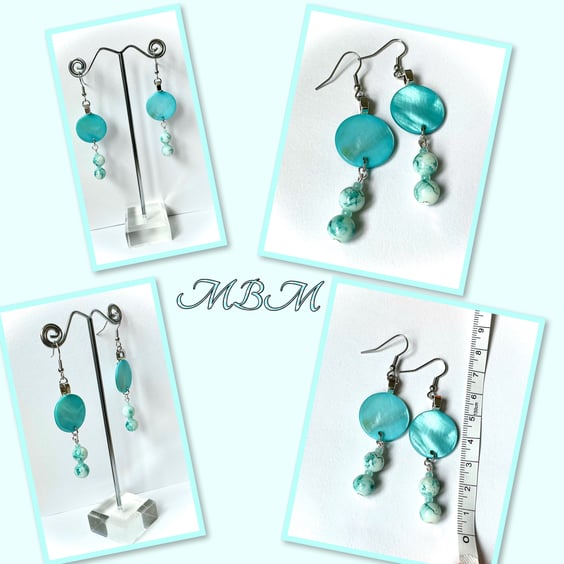 Turquoise Dangly Beaded Earrings