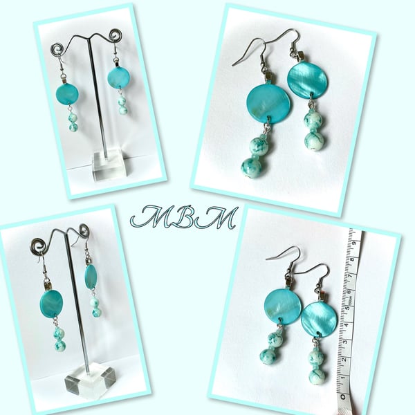 Turquoise Dangly Beaded Earrings