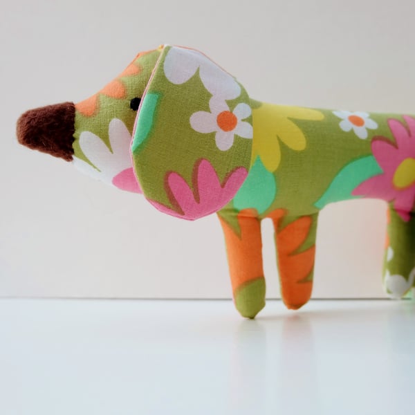 70's Green Retro Flower Puppy Dog, Sweet Seventies Style Dog Toy