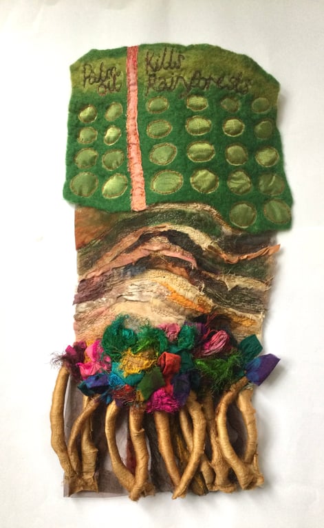 Sculptural embroidered 3D textile wall art