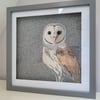Barn Owl - framed original embroidered artwork, fabric applique