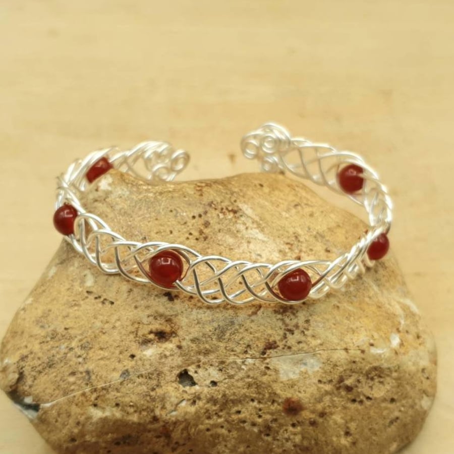 Adjustable Wire wrap Carnelian cuff bracelet. July Birthstone
