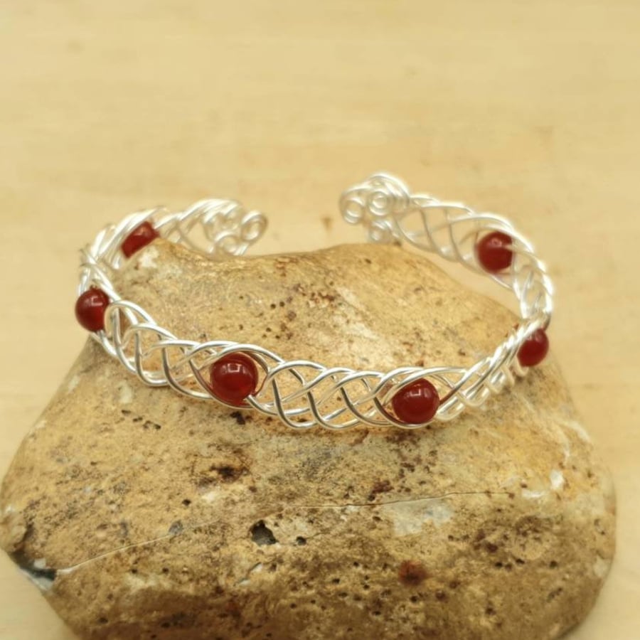 Adjustable Wire wrap Carnelian cuff bracelet. July Birthstone