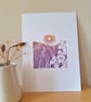 An original handprinted linoprint of a floral summer scene. 'Summer'. - Image 3