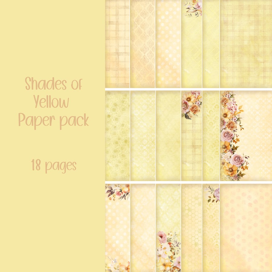 Shades of Yellow Paper pack Scrapbooking, Journal, Digital Download