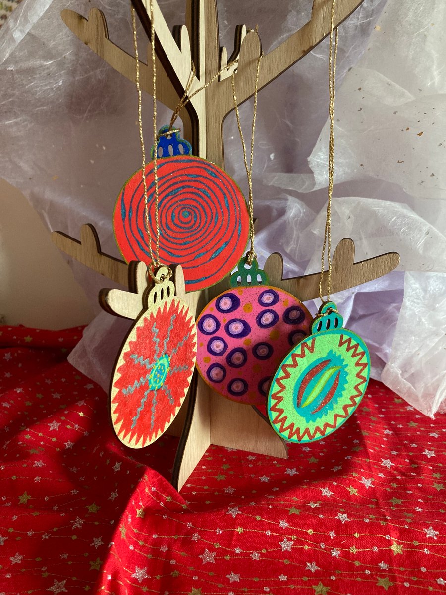  4 Christmas hand painted baubles