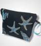 Navy Blue Sea Shells Linen Makeup Bag - Image 3