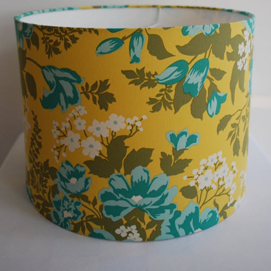 Handmade Drum Lampshade In Joel Dewberry's Rose Bouquet Fabric