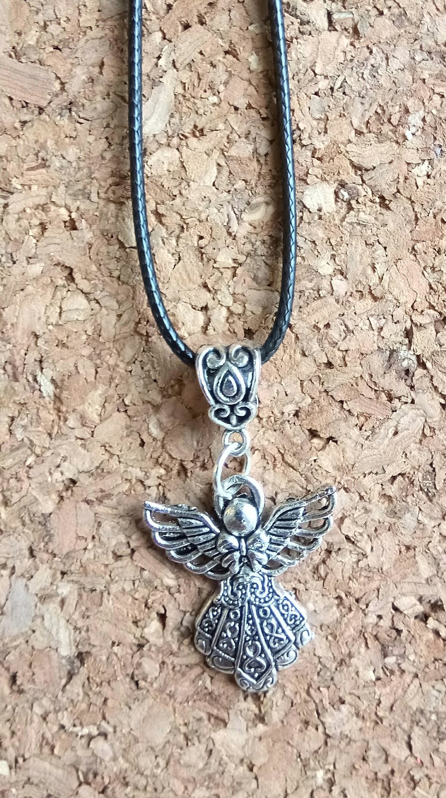 Tibetan Silver Angel on Leather Necklace