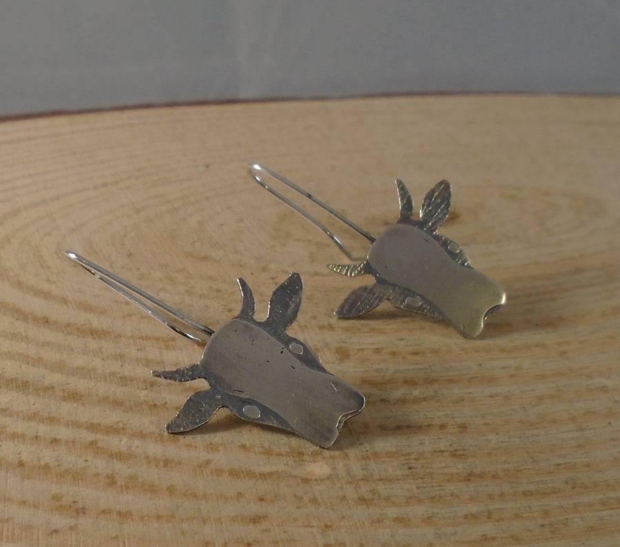 Sterling Silver Etched Cow Earrings