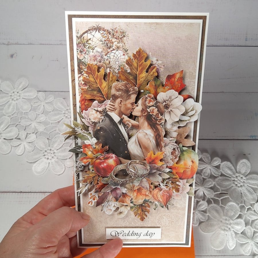 Handmade Autumn Wedding Card (131)Romantic Fall Wedding Congratulations. 