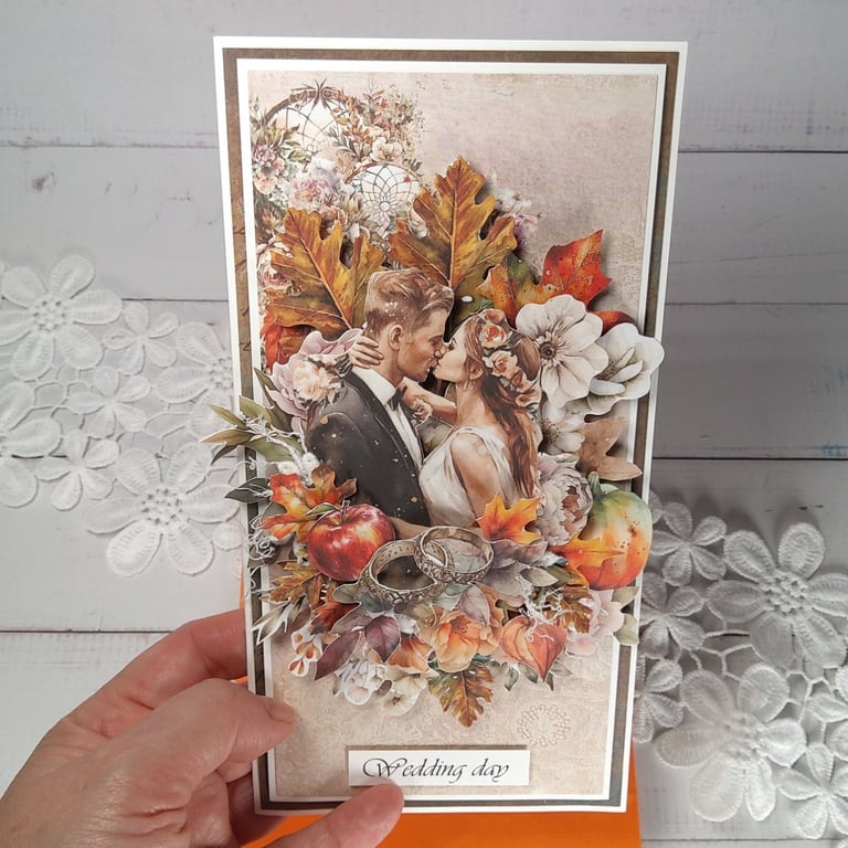 Handmade Autumn Wedding Card (131)Romantic Fall Wedding Congratulations. 
