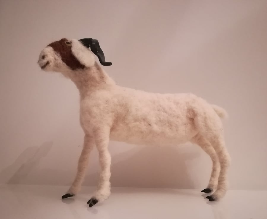 Boer Goat needle felted wool sculpture collectable, OOAK 