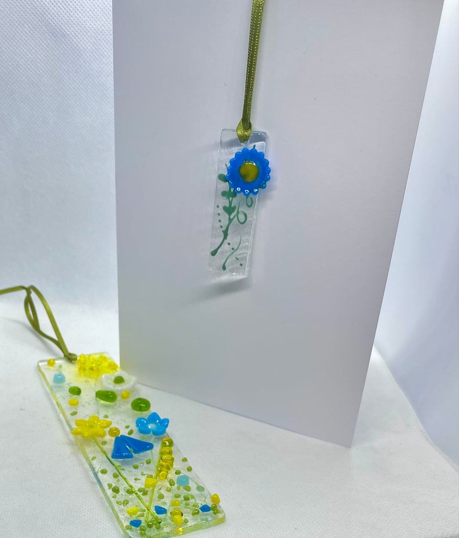 Handmade fused glass hanging lightcatcher with optional matching card
