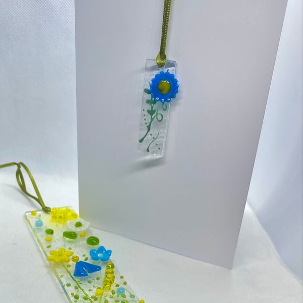 Handmade fused glass hanging lightcatcher with optional matching card