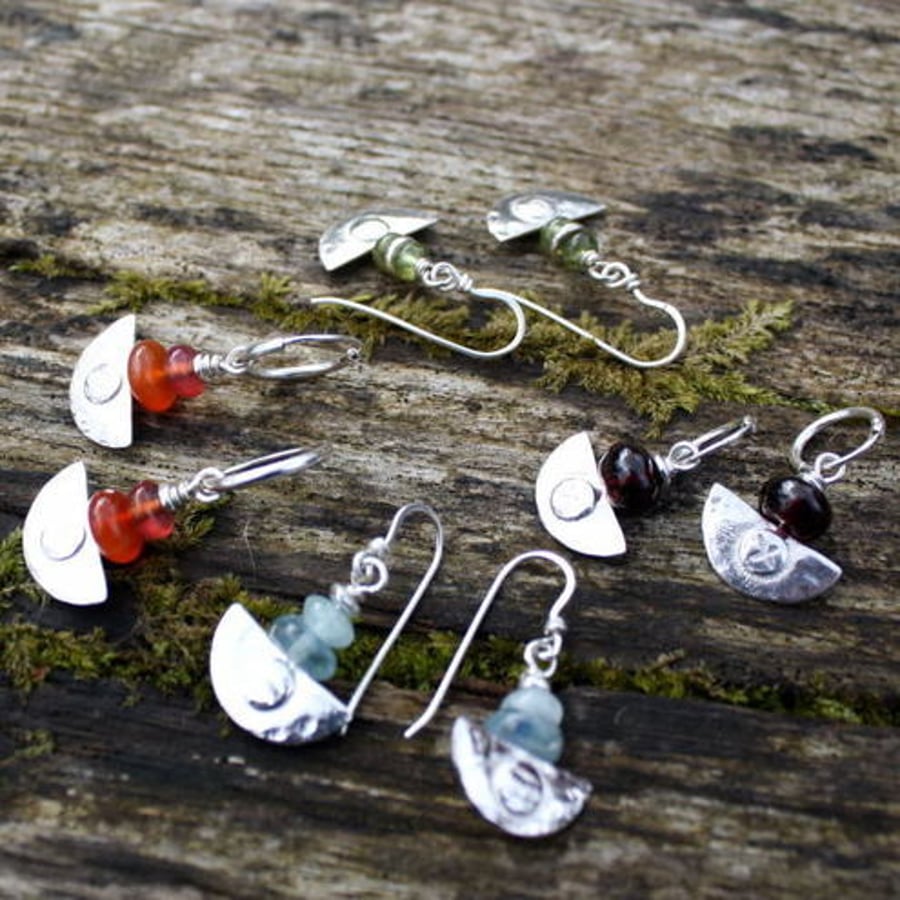Ulu Earrings, silver Carnelian and agate
