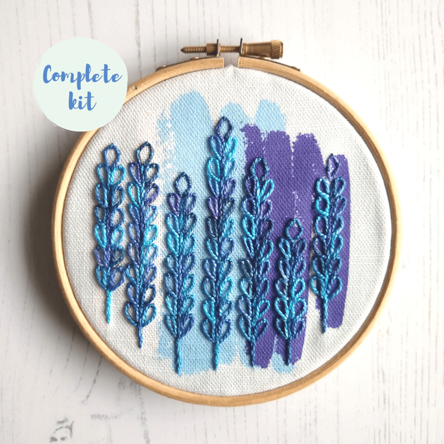 Delphinium embroidery kit - blues