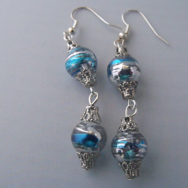 Blue and Silver Sparkly Earrings