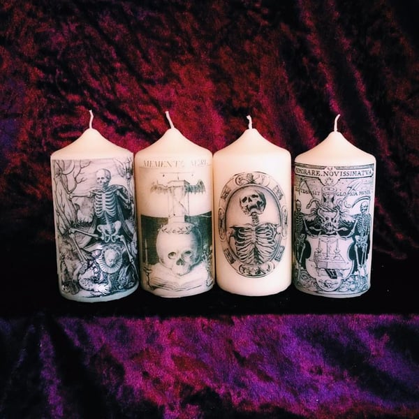Four Scented Macabre Memento Mori Gothic Death Candles