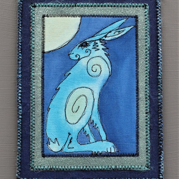 HHE1270 - Hare Moon Gazer Wall Hanging - 15cm x 20cm -  Blue