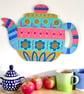 Hand painted wooden hanging teapot decoration with stripes flower wall art