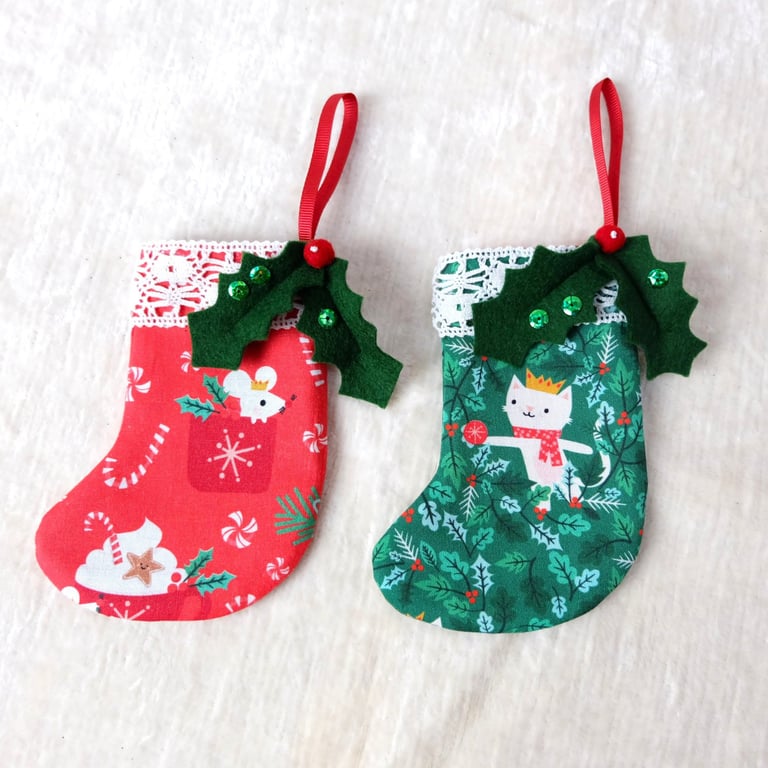 Christmas Mini Tree Stockings, Mice, Cats and Dogs Fabric
