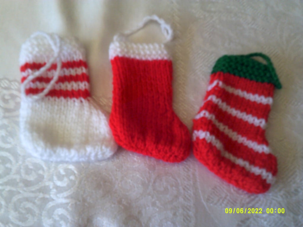 Set of 3 Hand Knitted Mini Stockings