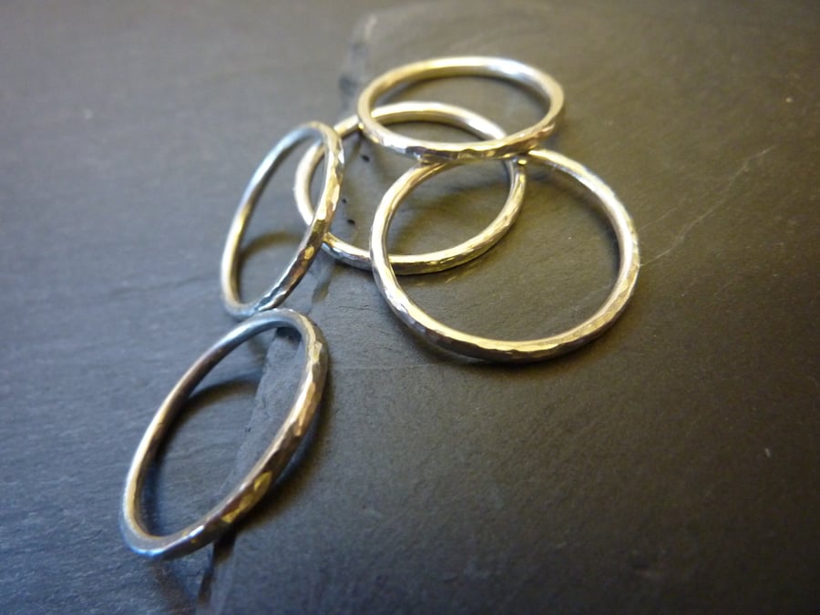 Silver Slim Hammered Stacking Ring