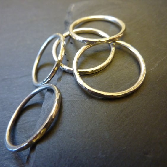 Silver Slim Hammered Stacking Ring