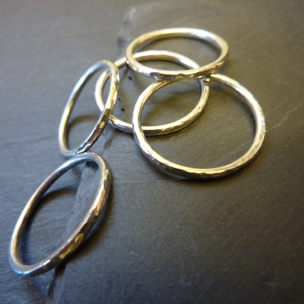 Silver Slim Hammered Stacking Ring - Folksy