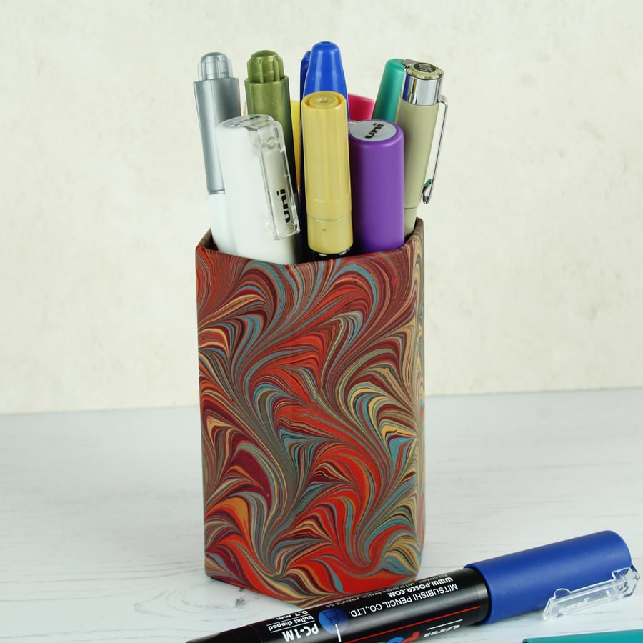 Marbled paper pencil pot fun stationery
