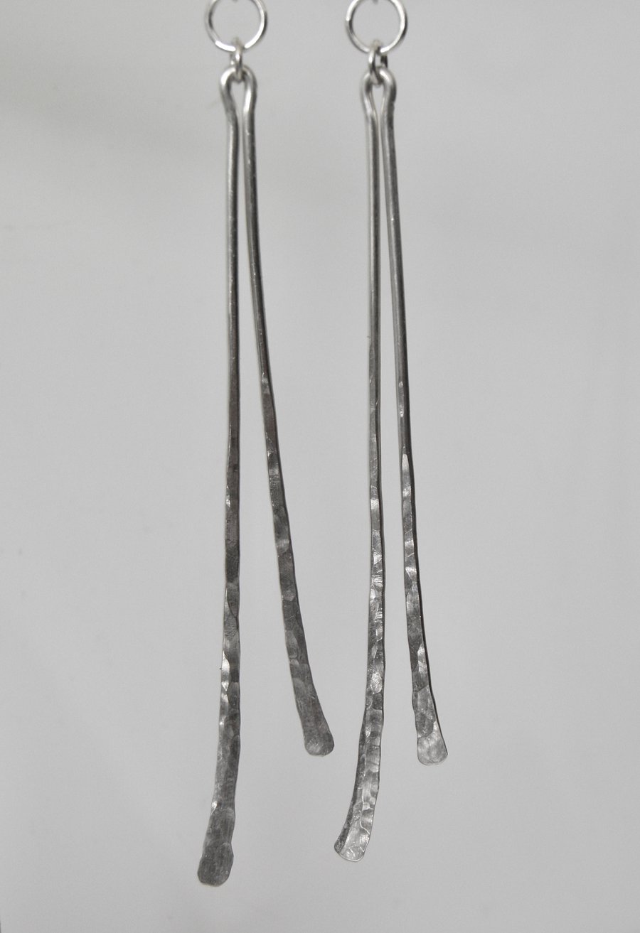 Long Contemporary Sterling Silver Earrings 