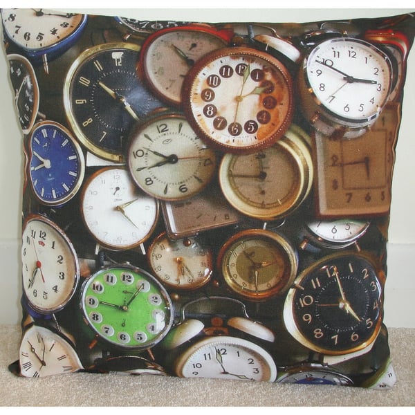 Clocks Cushion Cover 14" Steampunk Oblong 14x14 inch Square Black