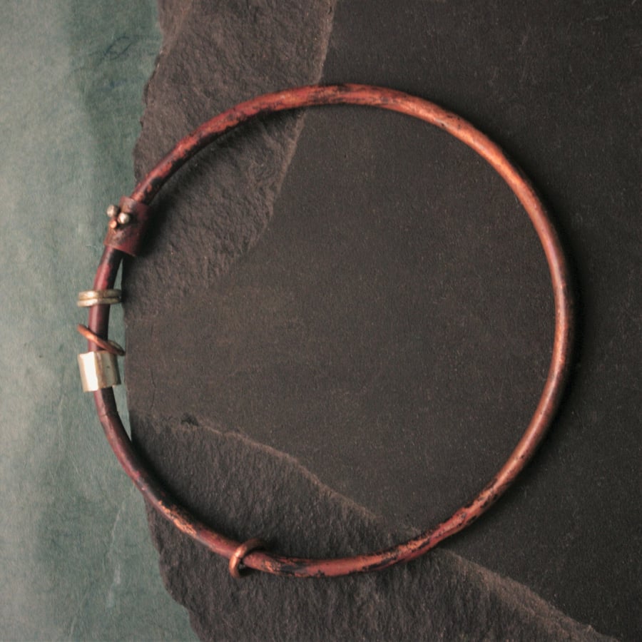 SALE Copper Bangle with Silver and Copper Spinners