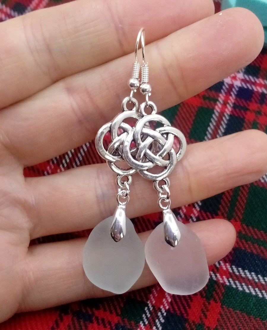 Celtic knot dangly Scottish seaglass earrings