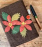 Notebook & Journal Cover with Poinsettia Design in Felt & Vintage Welsh Tweed  - Image 1