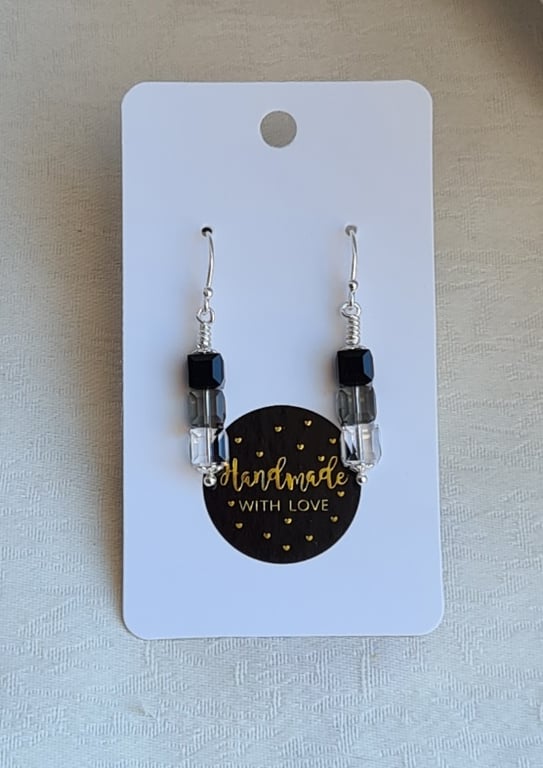 Gorgeous Crystal Cubes Earrings - Monochrome - Sterling Silver.