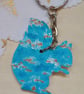 Wooden squirrel shaped sky patterned keyring  - Image 2