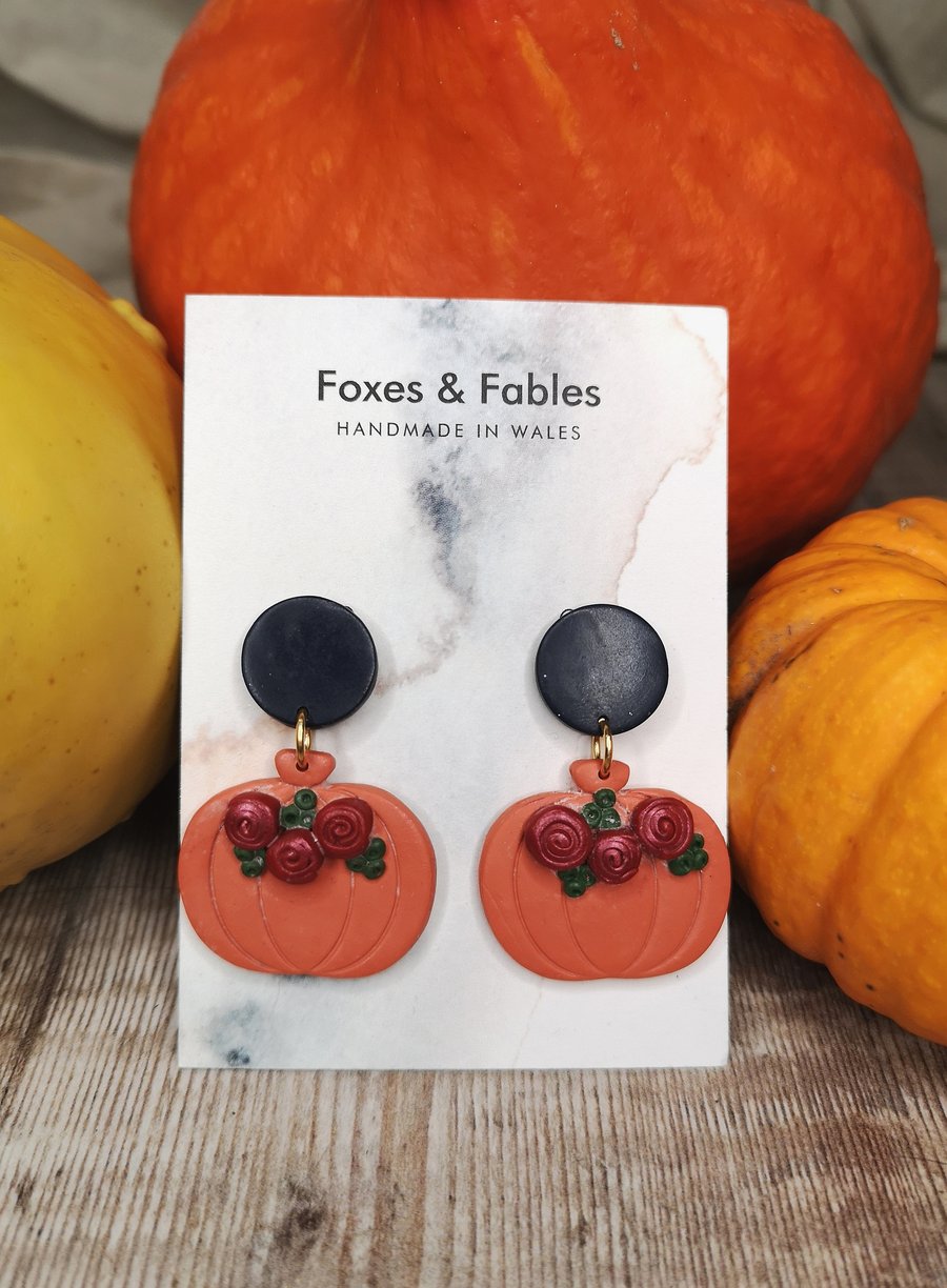 Pumpkin and Rose Stud Earrings