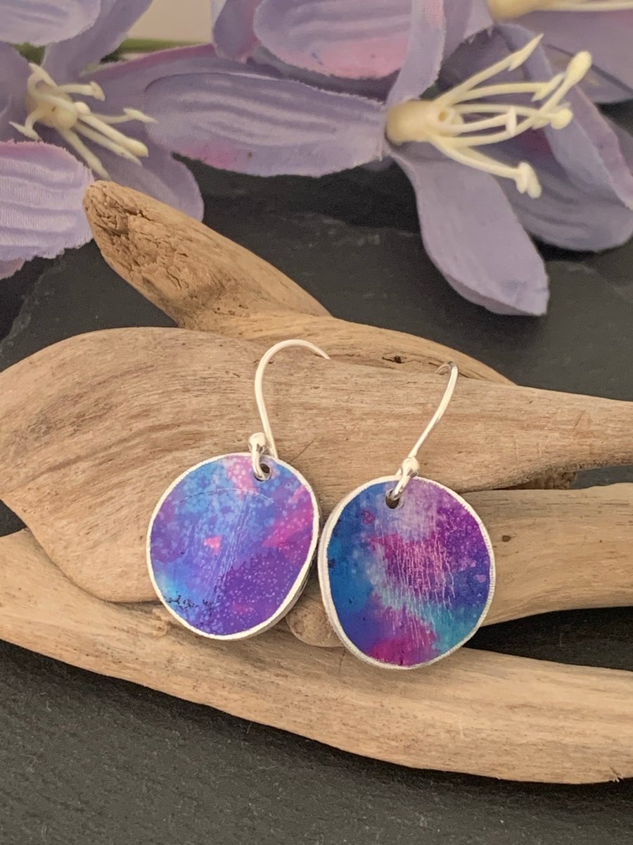 Water colour collection - hand painted aluminium earrings purple and blue