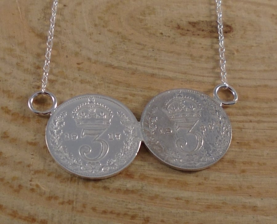 Sterling Silver Double Threepence Necklace