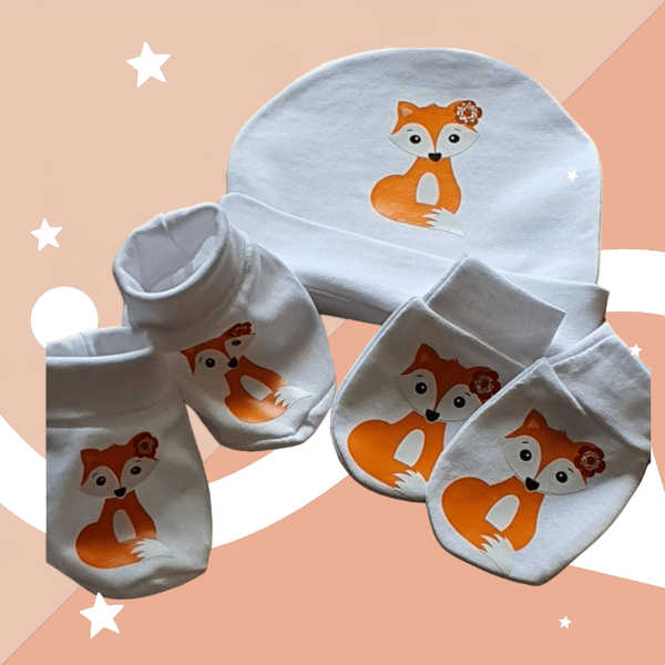 Newborn baby hat booties and mittens 