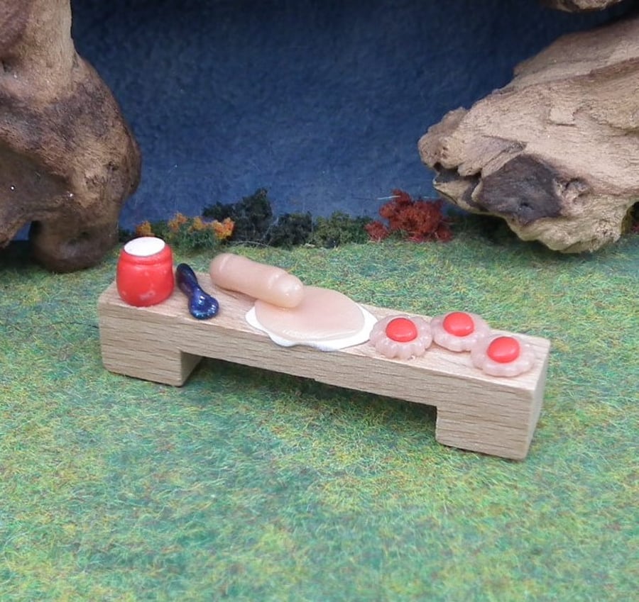 Tiny Baking Table 2.5" OOAK Sculpt by Ann Galvin Gnomes available separately...