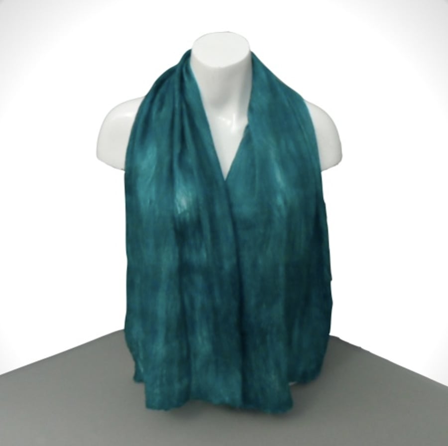 Glitzy sea green nuno felted scarf, gift boxed